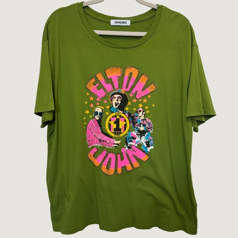 Daydreamer Elton John the One Solo Tee T-Shirt XL Green Graphic Tee Retro Rock